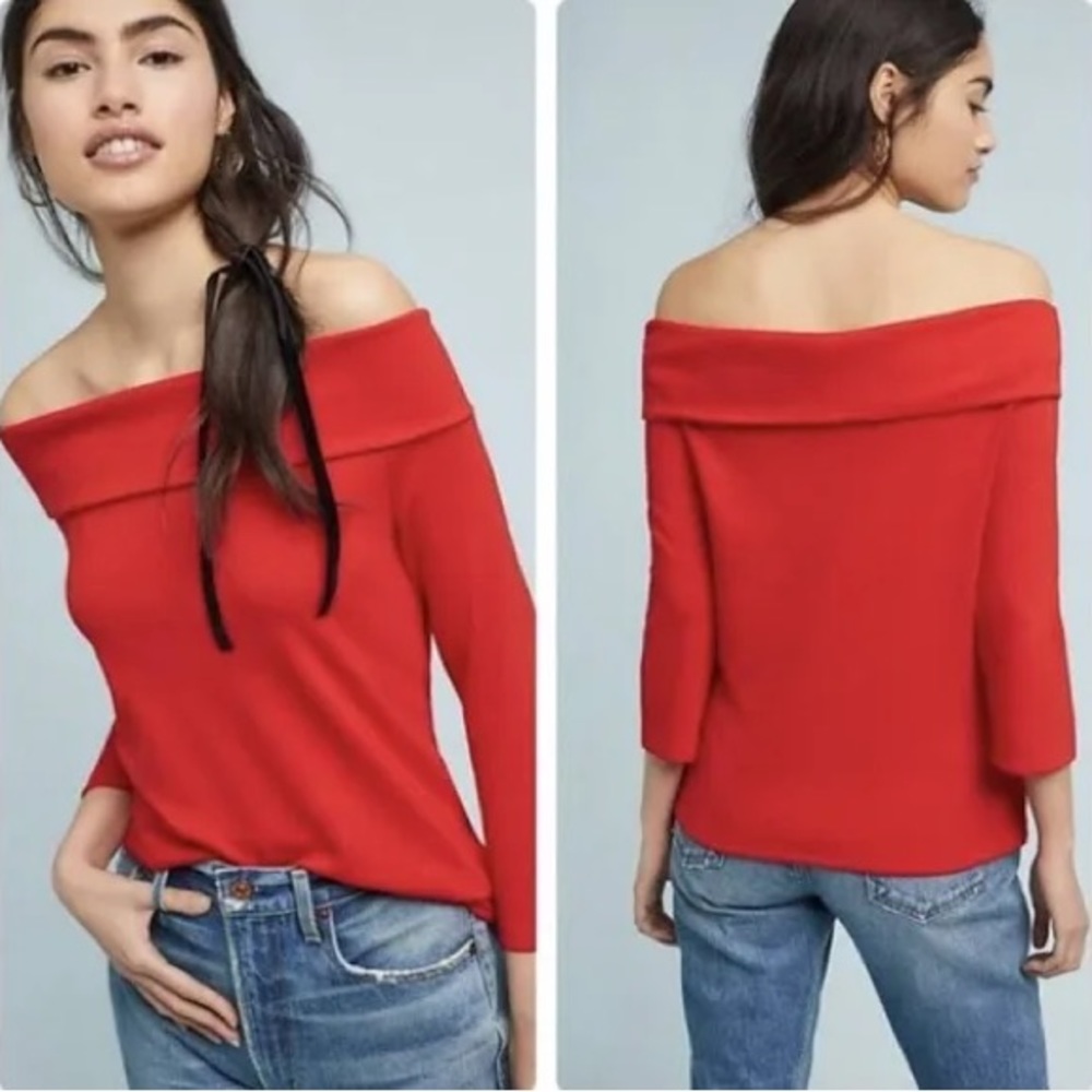 Anthropologie red off the shoulder top XS